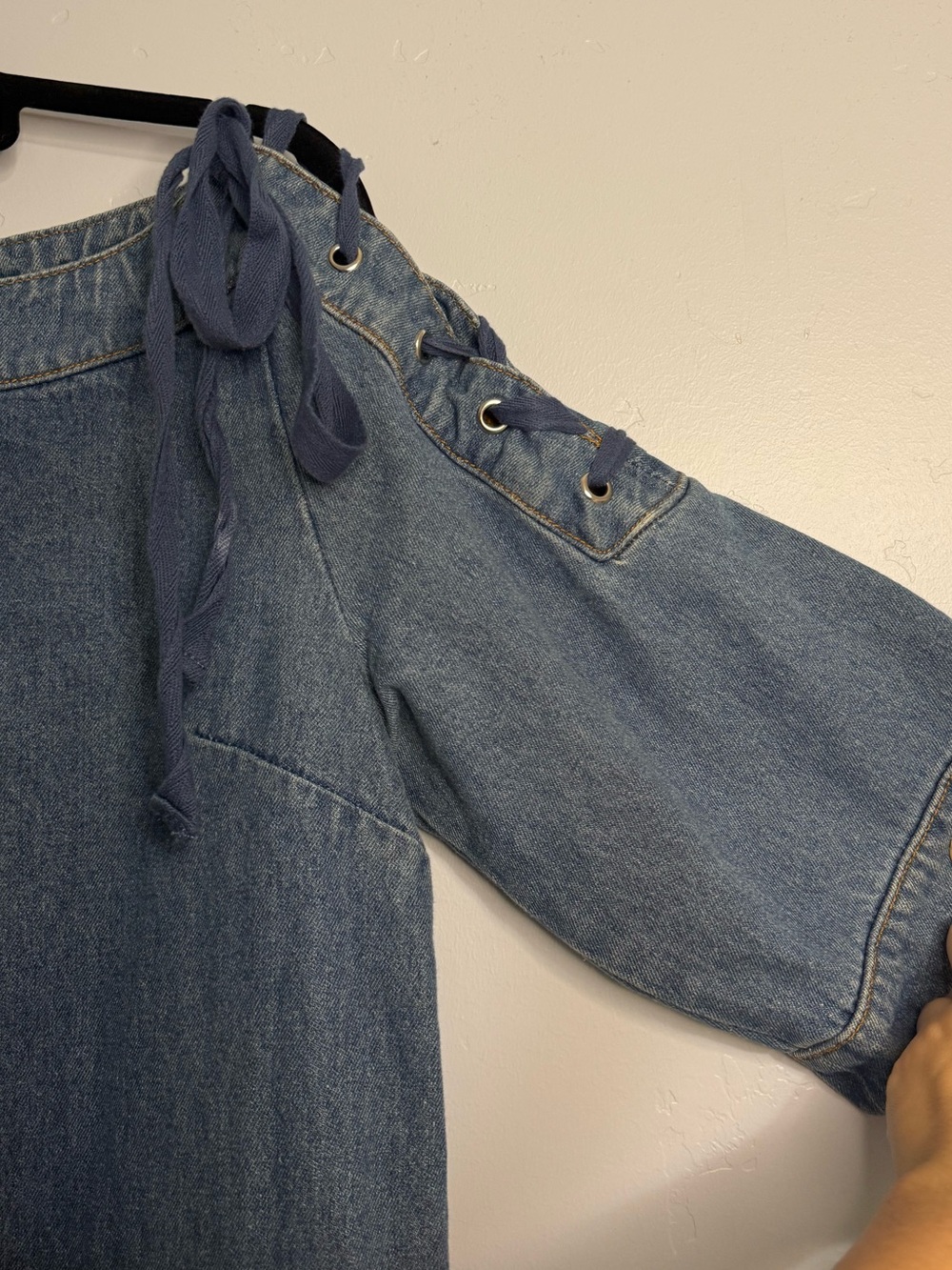 Maeve Blue Denim Shift Dress with Tie-Shoulder Detail - Picture 4 of 8